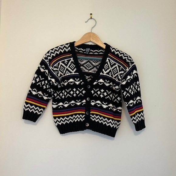 GAP cropped button up knit cardigan 100% cotton aztec print size XS - Picture 1 of 6